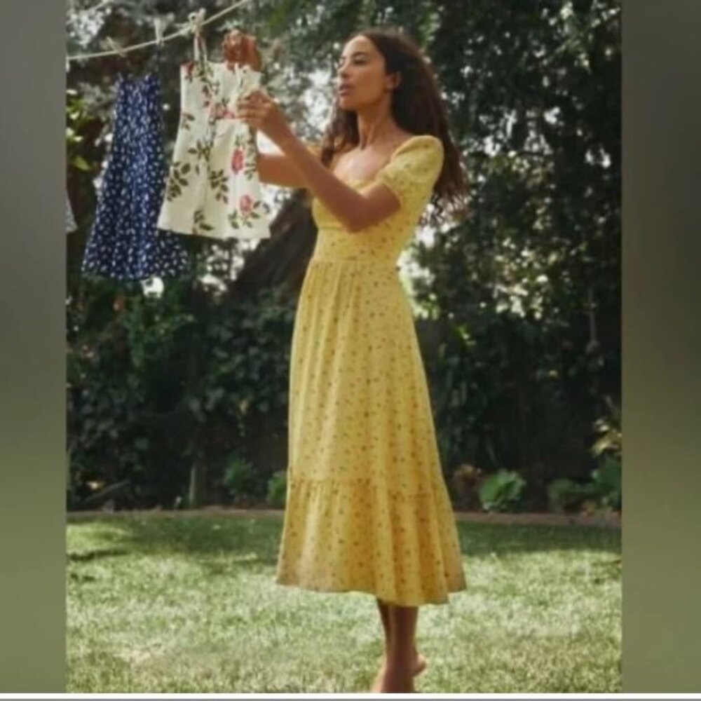 Reformation Yellow Floral Midi Dress
